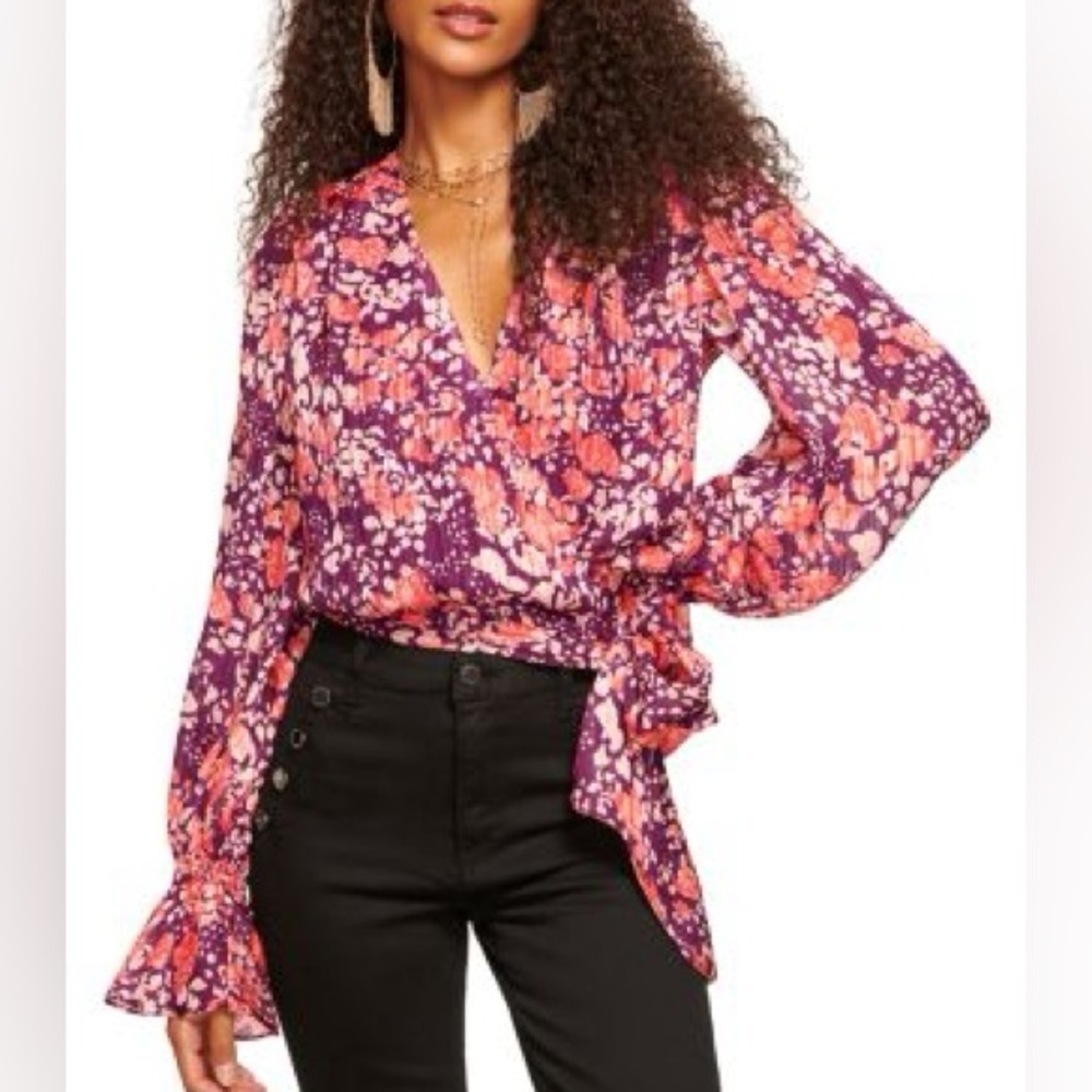 Ramy Brook Melody Floral Wrap Blouse Medium NWT Boho Chiffon - Picture 5 of 15